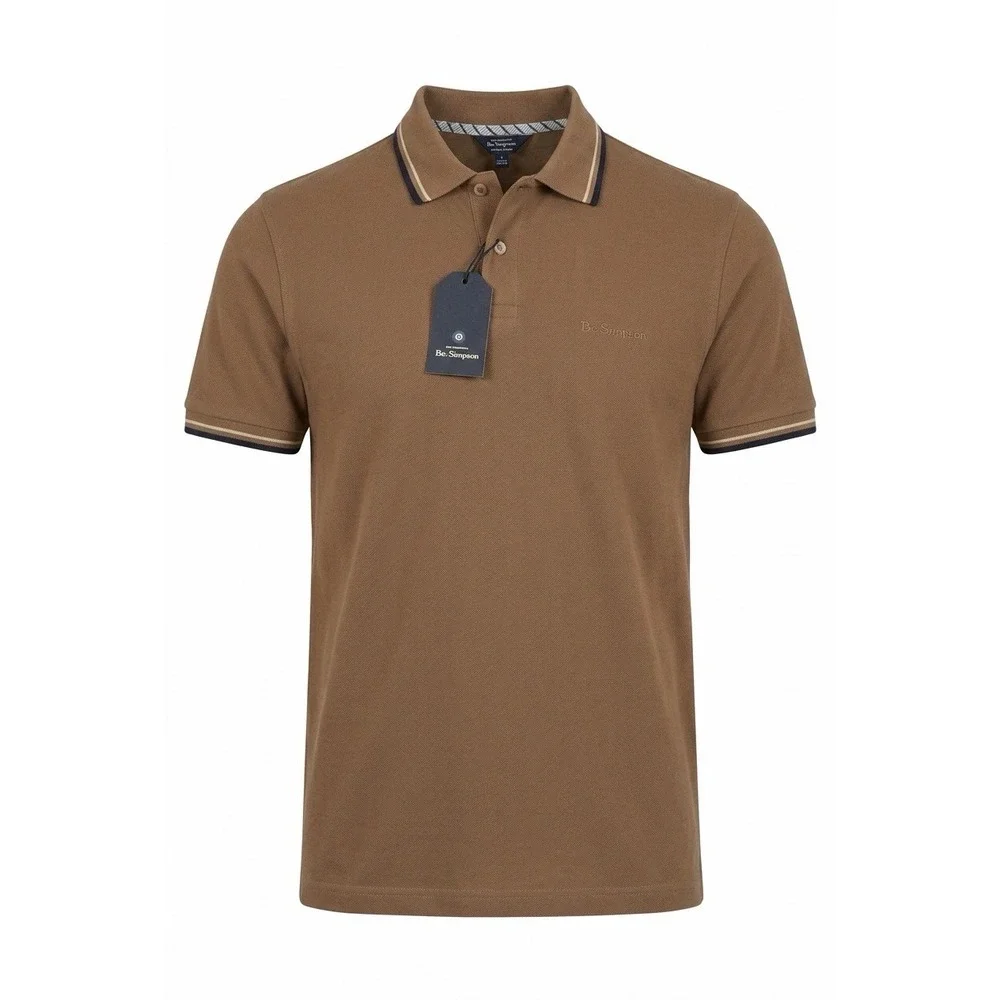 Ben Sherman Mens Shitake Brown Tipped Polo Shirt BS34SK027 Size S, NWT - Picture 1 of 6